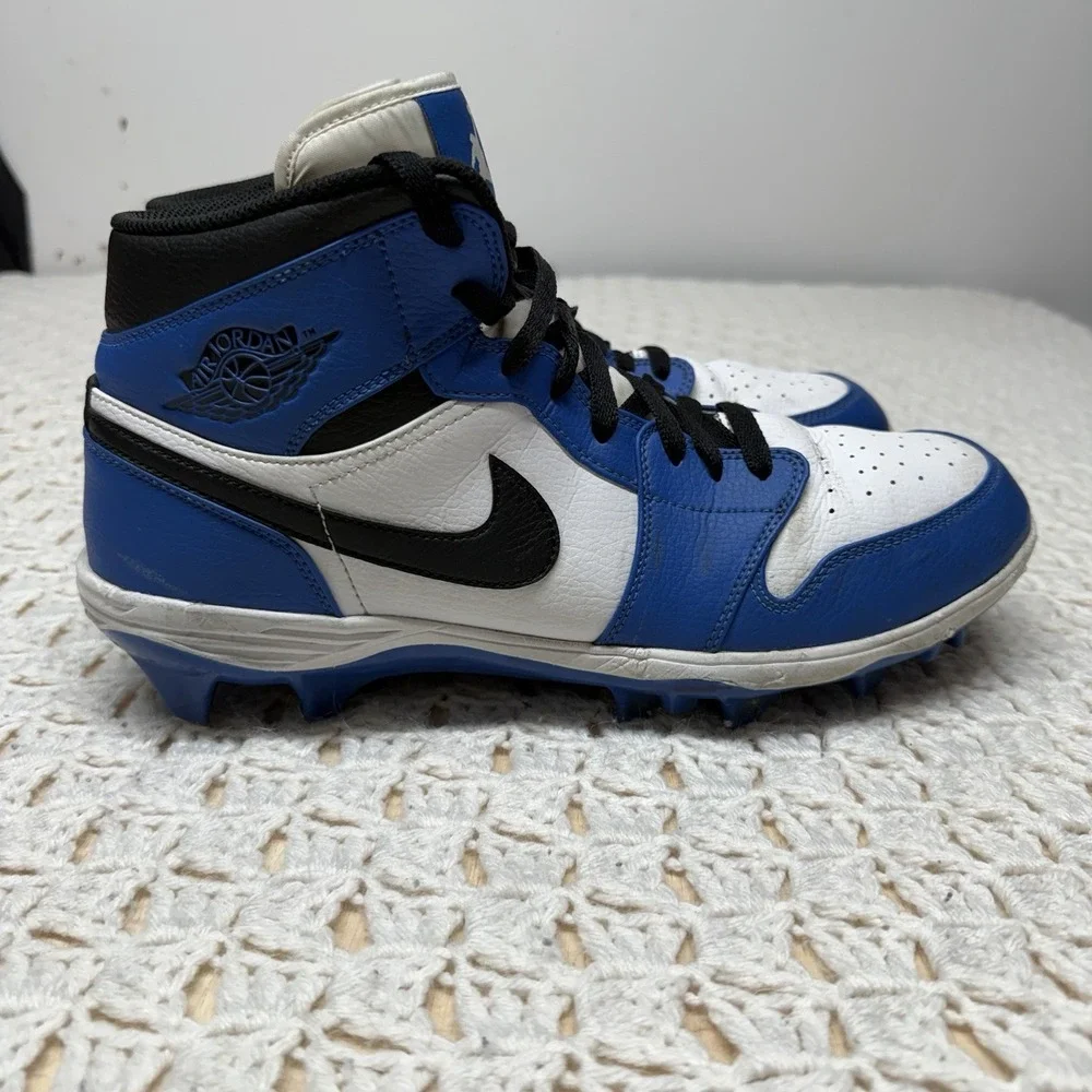 Nike Air Jordan 1 Mid TD Football Cleats Men's Size 12 Royal Blue Black FJ6805